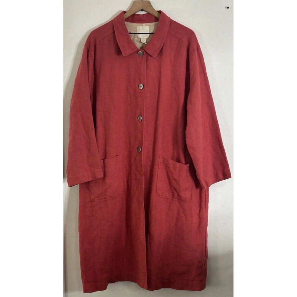 J Jill Women's Linen Red Trench Coat XLP Lagenlook Petite XL